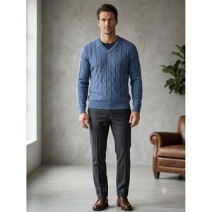 Turnbury Merino Wool Blend V-Neck Sweater Blue Diamond Knit Mens XLT Tall